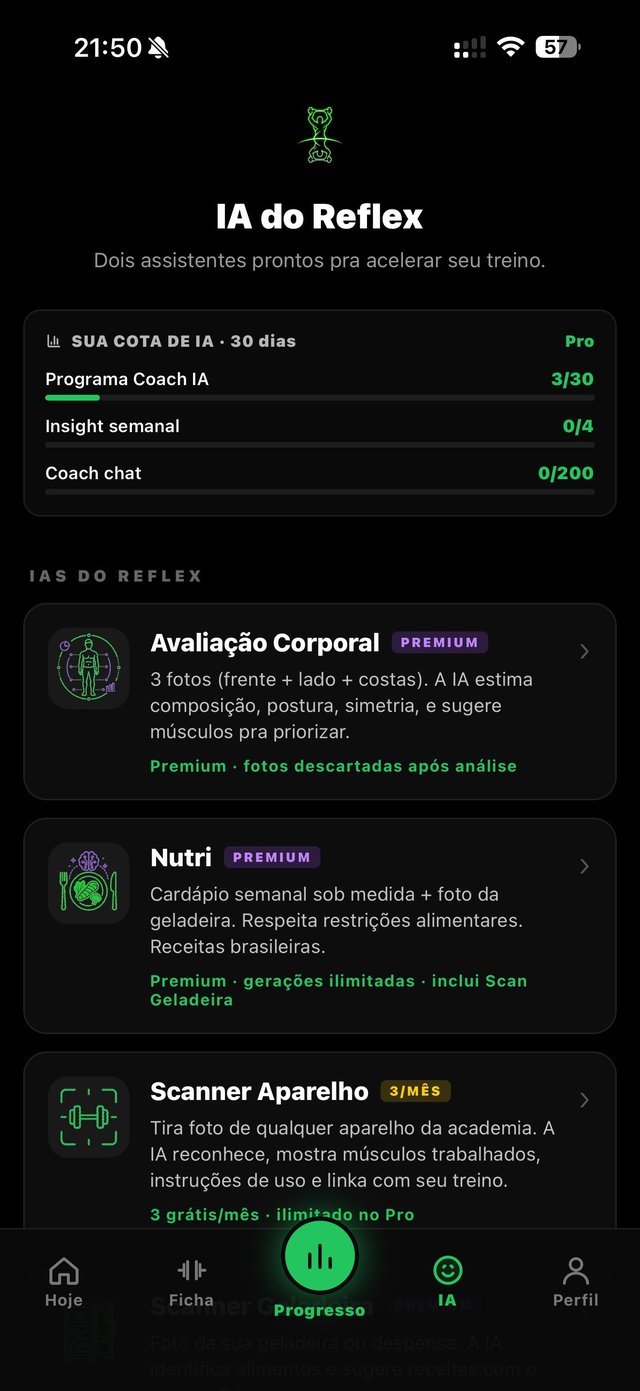 Hub de IAs: Coach, plano alimentar, avaliação corporal